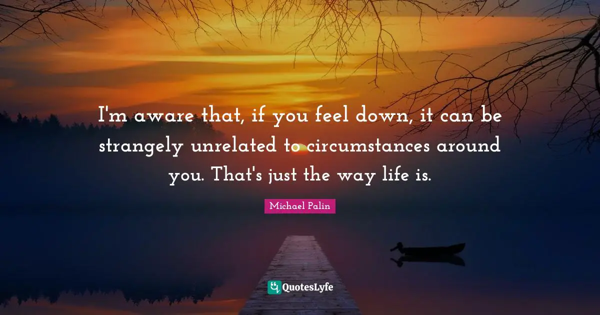 Michael Palin Quotes: "I'm aware that, if you feel down, it can be strangely unrelated to circumstances around you. That's just the way life is."