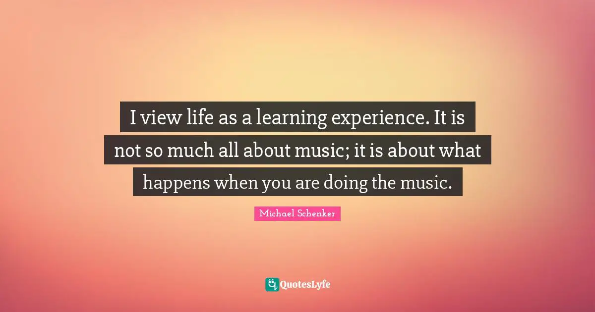 Learning Experience Quotes: "I view life as a learning experience. It is not so much all about music; it is about what happens when you are doing the music."
