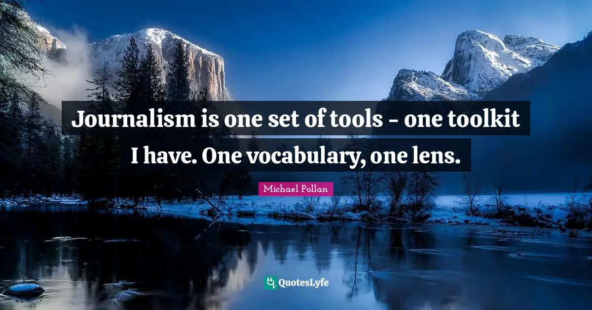 Journalism is one set of tools - one toolkit I have. One vocabulary, one lens.