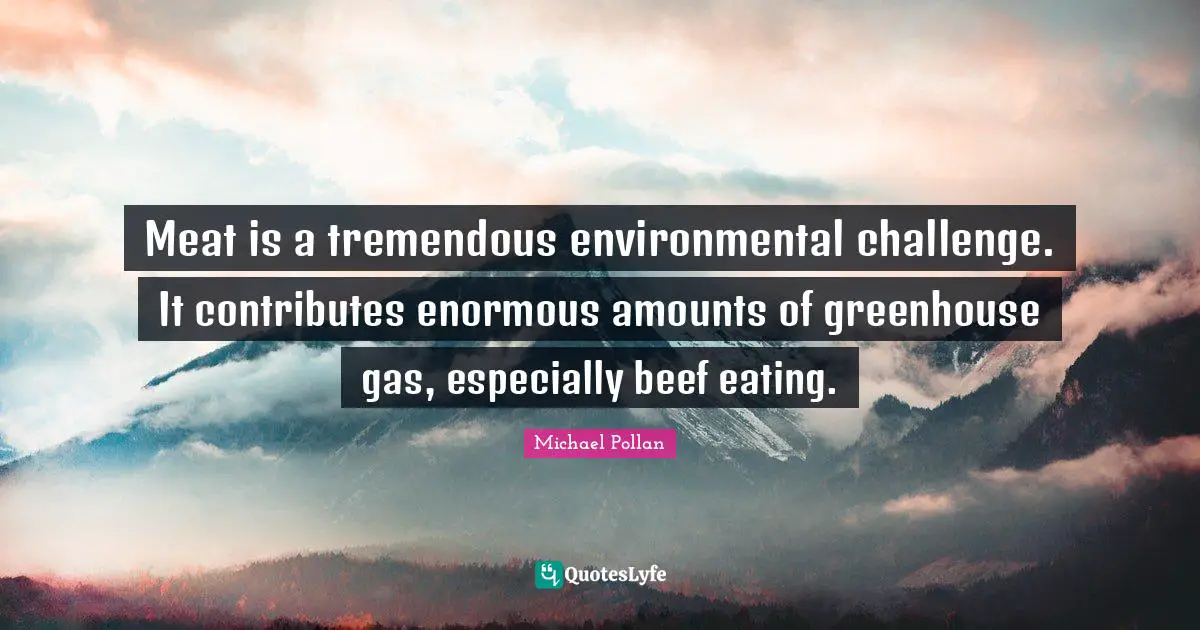 Meat is a tremendous environmental challenge. It contributes enormous amounts of greenhouse gas, especially beef eating.