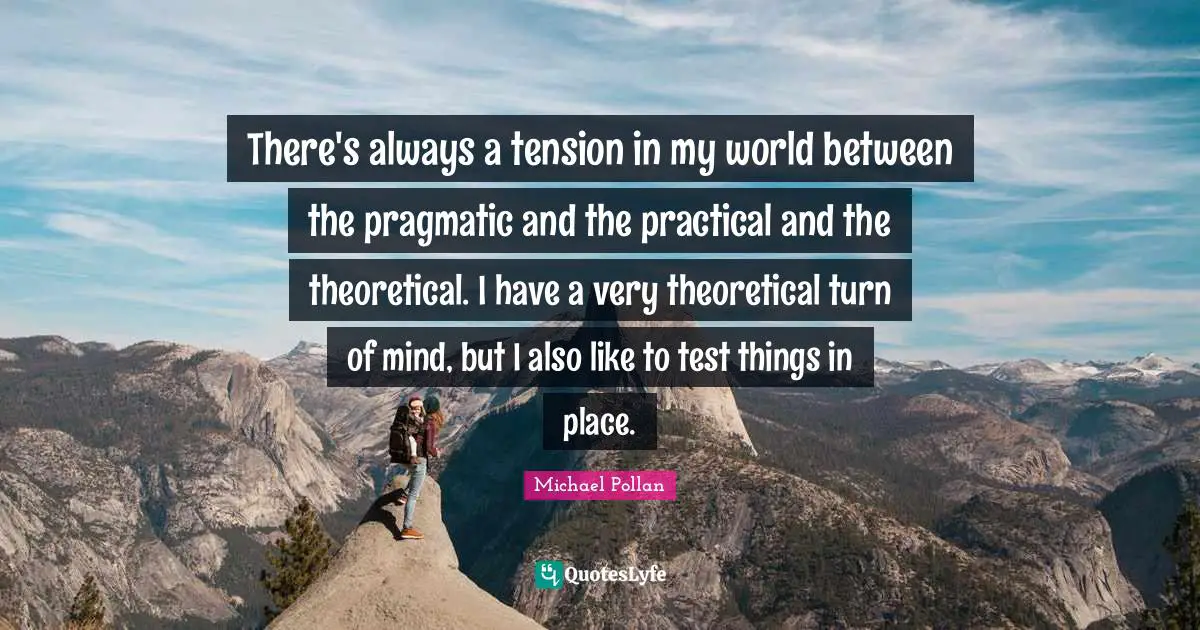 There's always a tension in my world between the pragmatic and the practical and the theoretical. I have a very theoretical turn of mind, but I also like to test things in place.
