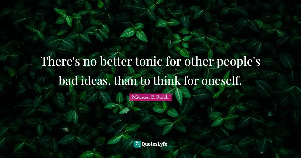There's no better tonic for other people's bad ideas, than to think for oneself.
