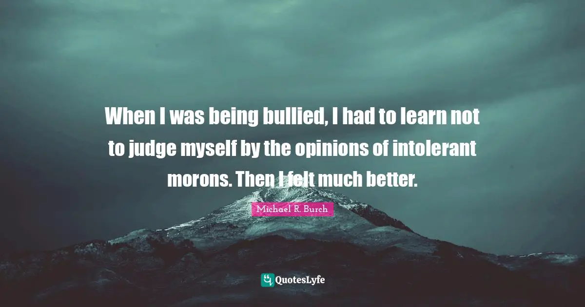 When I was being bullied, I had to learn not to judge myself by the opinions of intolerant morons. Then I felt much better.