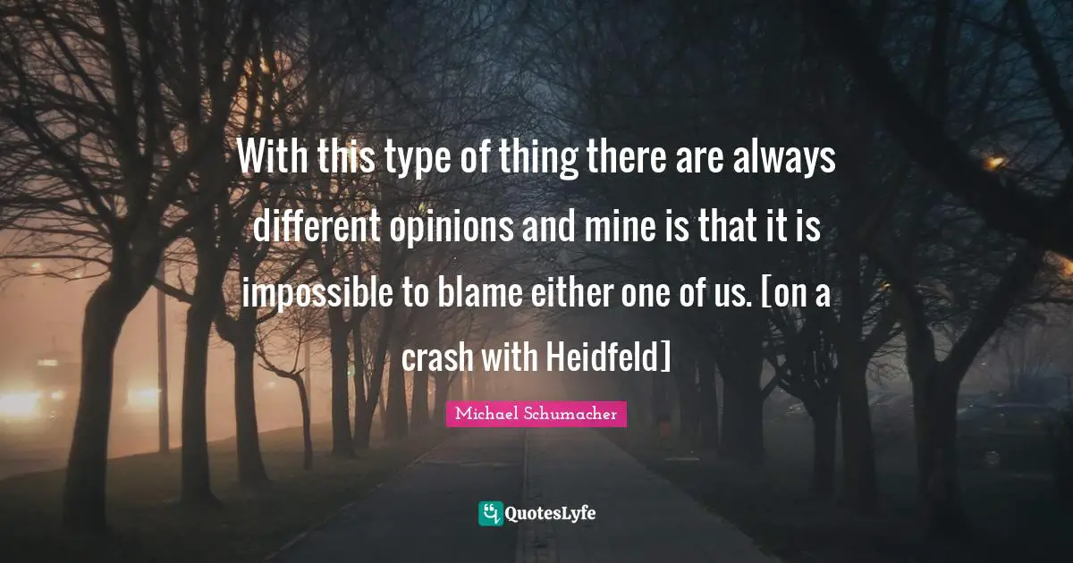 With this type of thing there are always different opinions and mine is that it is impossible to blame either one of us. [on a crash with Heidfeld]