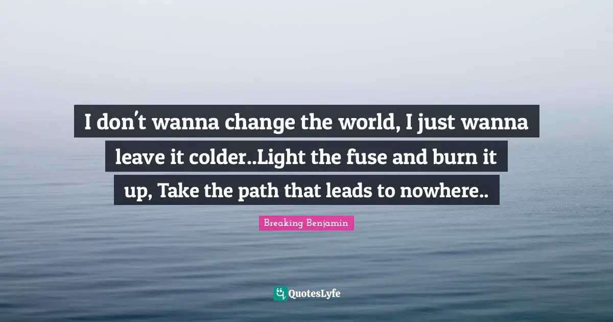 I don't wanna change the world, I just wanna leave it colder..Light the fuse and burn it up, Take the path that leads to nowhere..