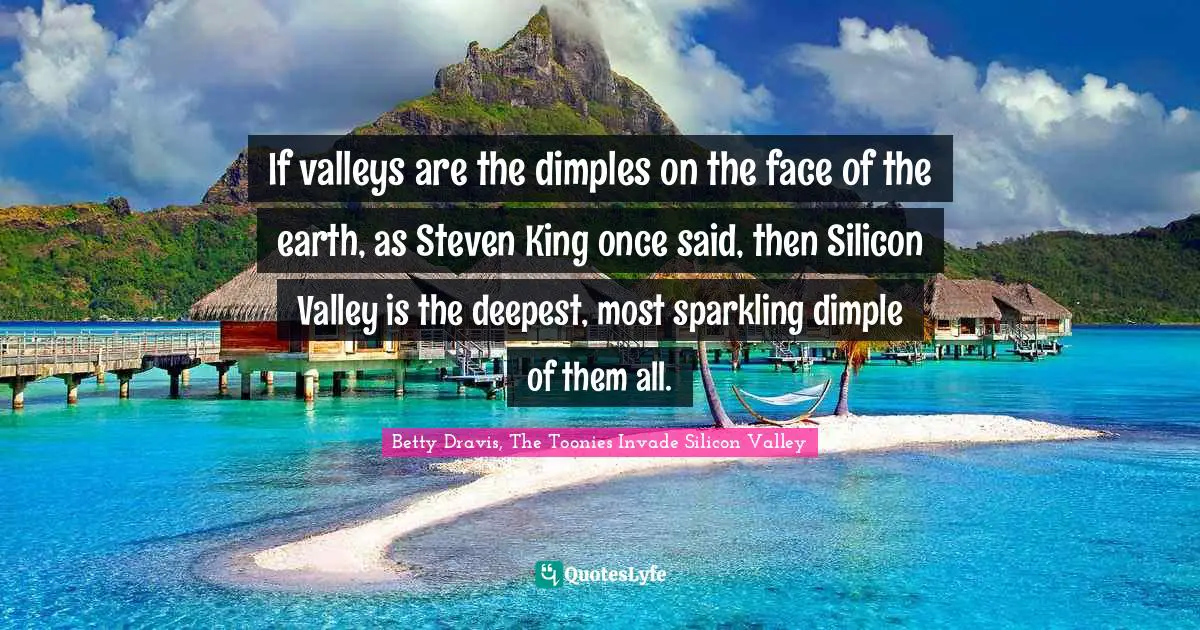 If valleys are the dimples on the face of the earth, as Steven King once said, then Silicon Valley is the deepest, most sparkling dimple of them all.