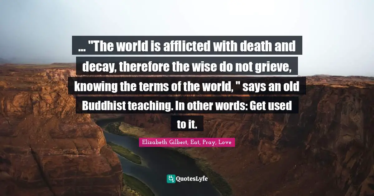 ... "The world is afflicted with death and decay, therefore the wise do not grieve, knowing the terms of the world, " says an old Buddhist teaching. In other words: Get used to it.