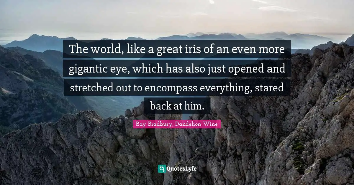 The world, like a great iris of an even more gigantic eye, which has also just opened and stretched out to encompass everything, stared back at him.
