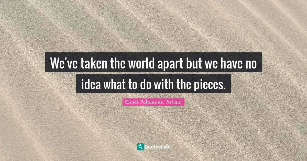 Choke Quotes: "We've taken the world apart but we have no idea what to do with the pieces."
