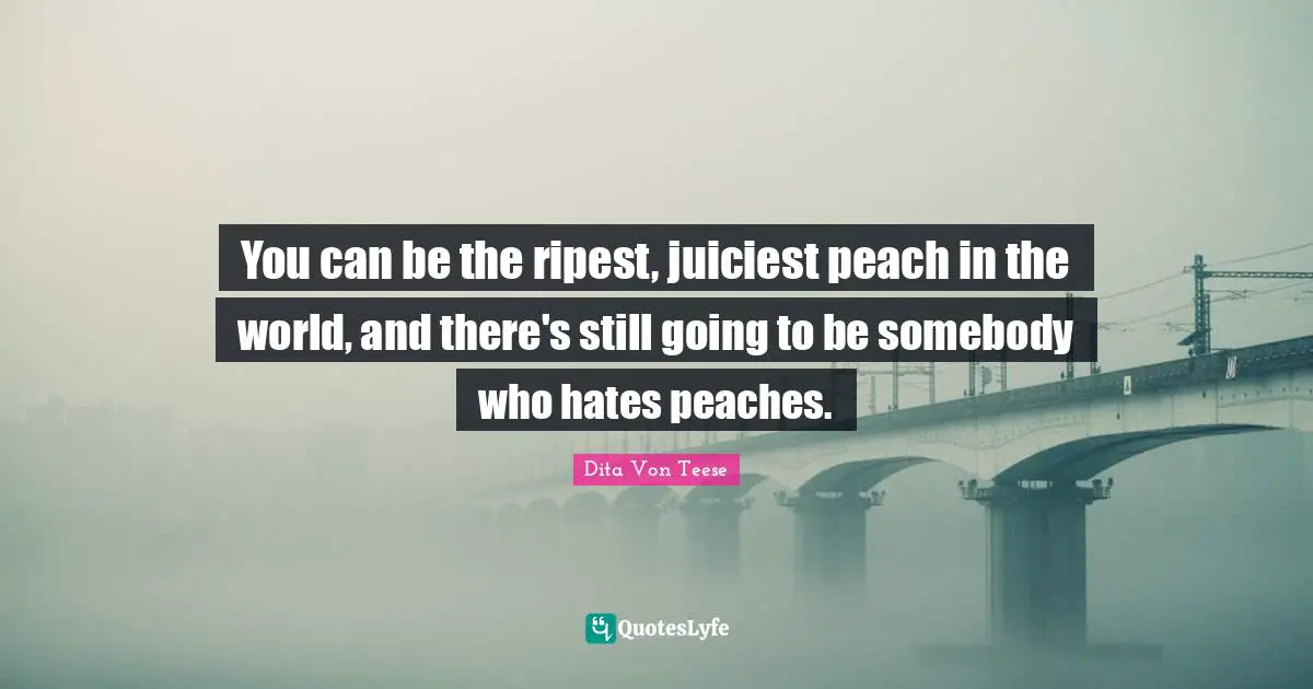You can be the ripest, juiciest peach in the world, and there's still going to be somebody who hates peaches.