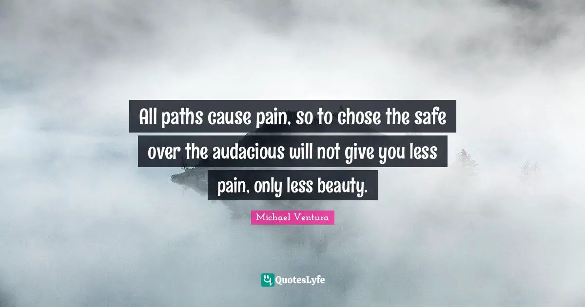 Audacious Quotes: "All paths cause pain, so to chose the safe over the audacious will not give you less pain, only less beauty."