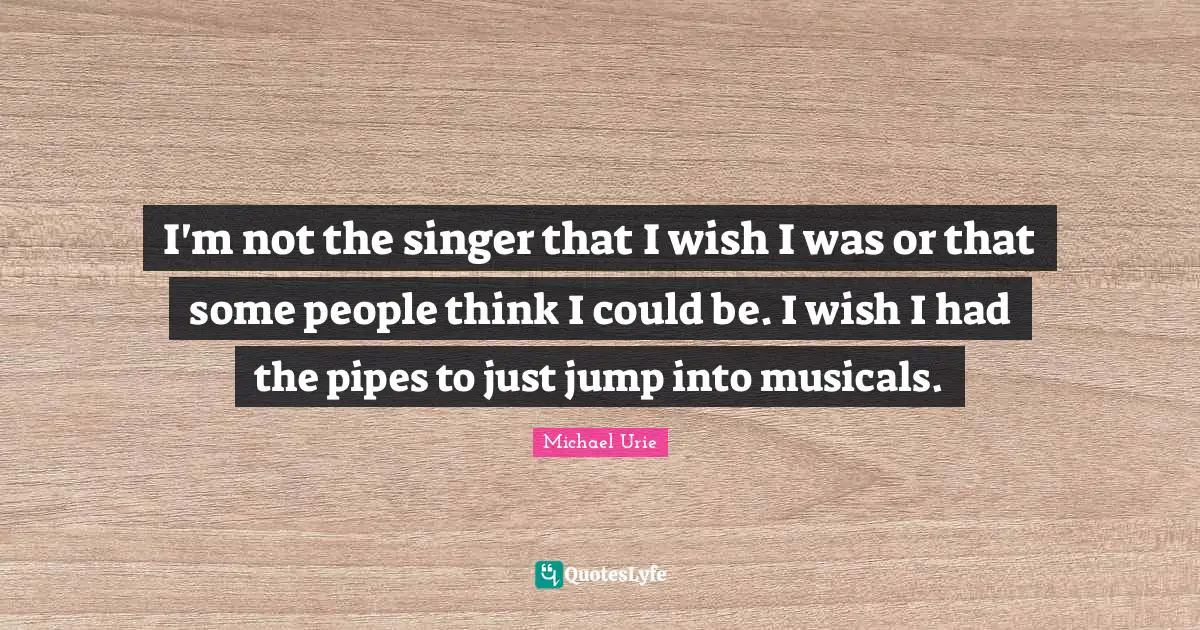 I'm not the singer that I wish I was or that some people think I could be. I wish I had the pipes to just jump into musicals.