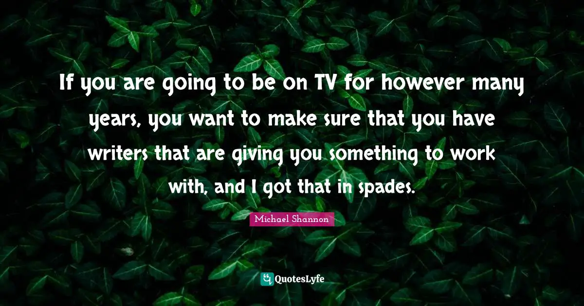 If you are going to be on TV for however many years, you want to make sure that you have writers that are giving you something to work with, and I got that in spades.