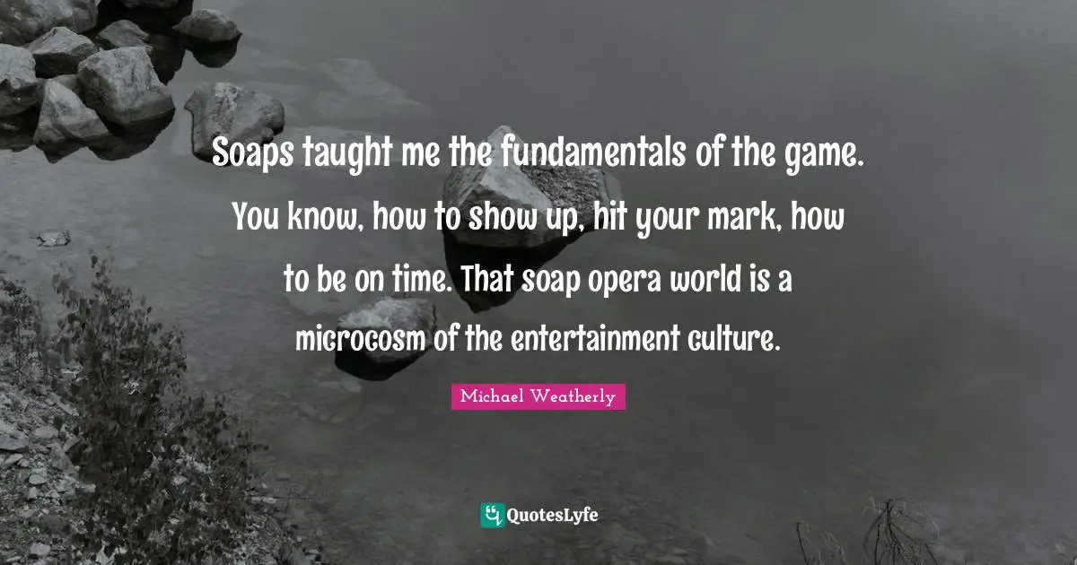 Soaps taught me the fundamentals of the game. You know, how to show up, hit your mark, how to be on time. That soap opera world is a microcosm of the entertainment culture.