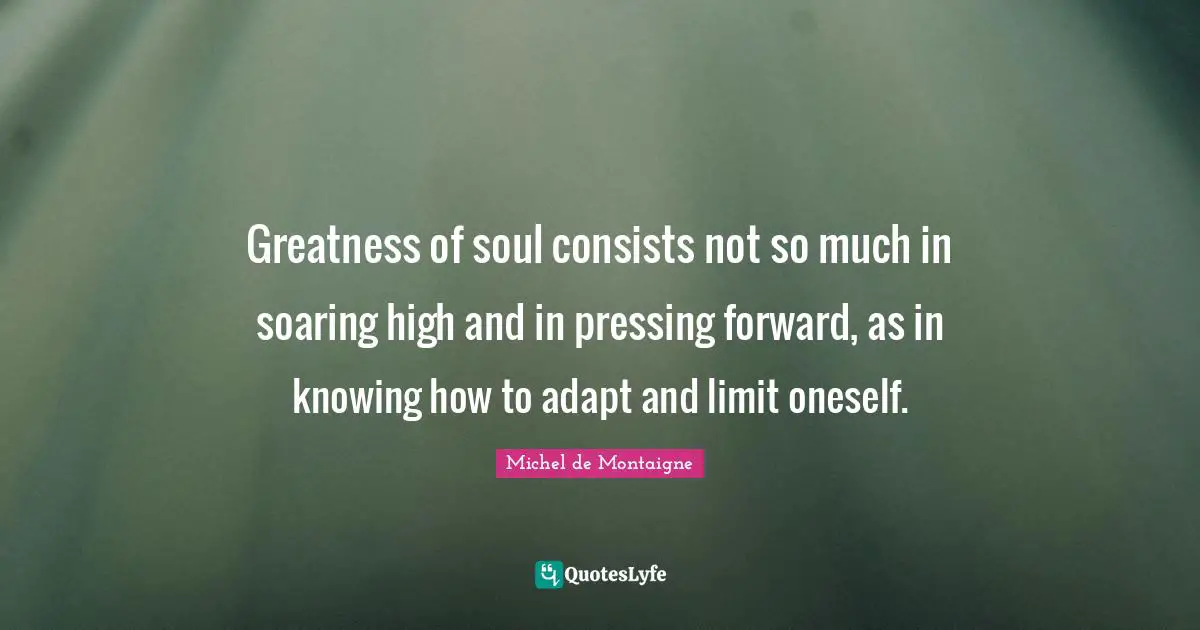Greatness of soul consists not so much in soaring high and in pressing forward, as in knowing how to adapt and limit oneself.