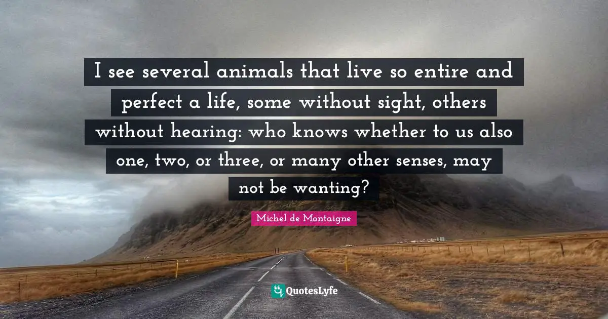 I see several animals that live so entire and perfect a life, some without sight, others without hearing: who knows whether to us also one, two, or three, or many other senses, may not be wanting?