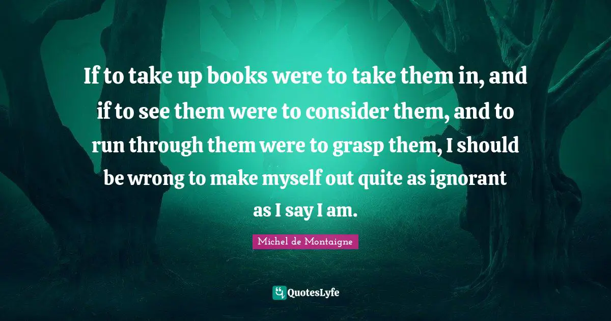 If to take up books were to take them in, and if to see them were to consider them, and to run through them were to grasp them, I should be wrong to make myself out quite as ignorant as I say I am.