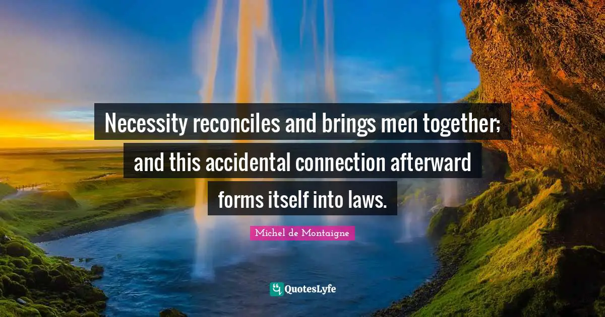 Necessity reconciles and brings men together; and this accidental connection afterward forms itself into laws.
