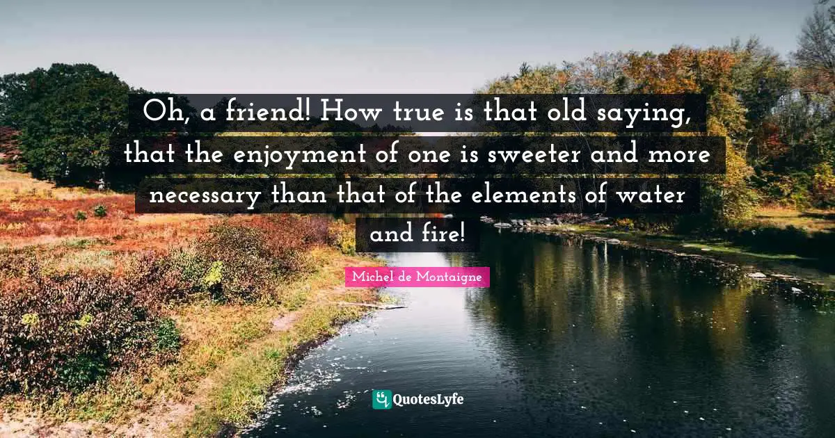 Oh, a friend! How true is that old saying, that the enjoyment of one is sweeter and more necessary than that of the elements of water and fire!