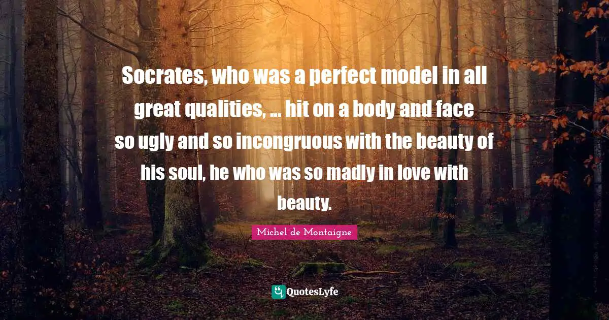 Socrates, who was a perfect model in all great qualities, ... hit on a body and face so ugly and so incongruous with the beauty of his soul, he who was so madly in love with beauty.