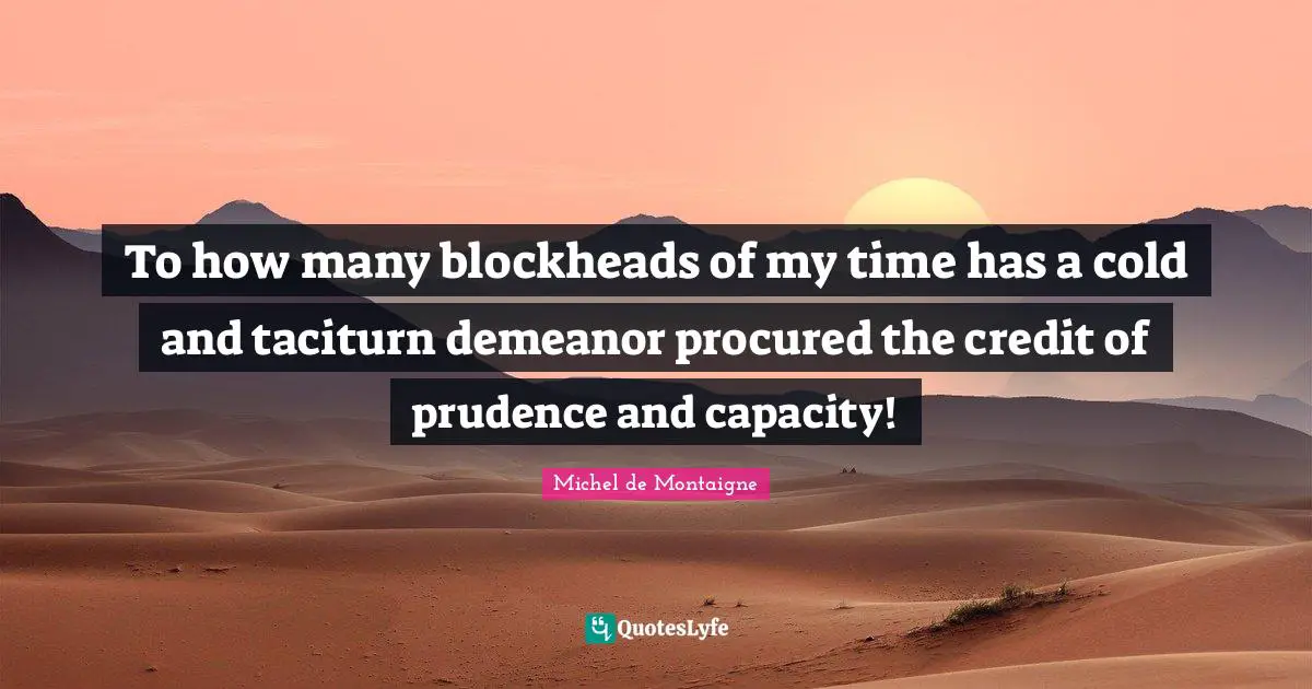 To how many blockheads of my time has a cold and taciturn demeanor procured the credit of prudence and capacity!