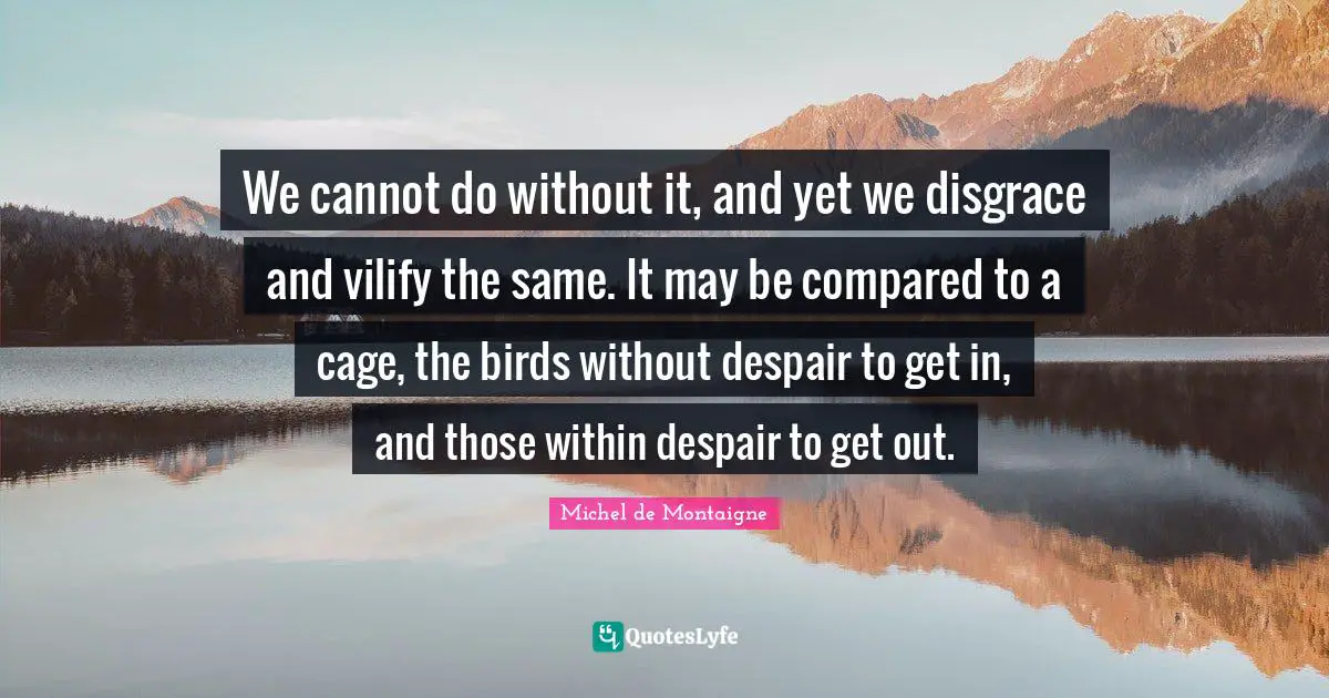 We cannot do without it, and yet we disgrace and vilify the same. It may be compared to a cage, the birds without despair to get in, and those within despair to get out.