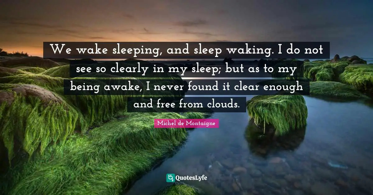 We wake sleeping, and sleep waking. I do not see so clearly in my sleep; but as to my being awake, I never found it clear enough and free from clouds.