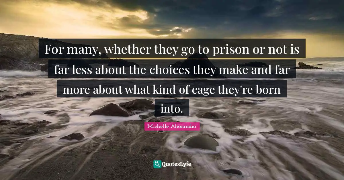 Michelle Alexander Quotes: "For many, whether they go to prison or not is far less about the choices they make and far more about what kind of cage they're born into."
