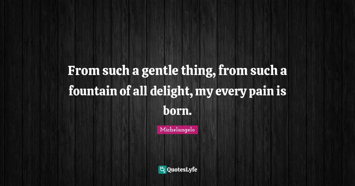 From such a gentle thing, from such a fountain of all delight, my every pain is born.