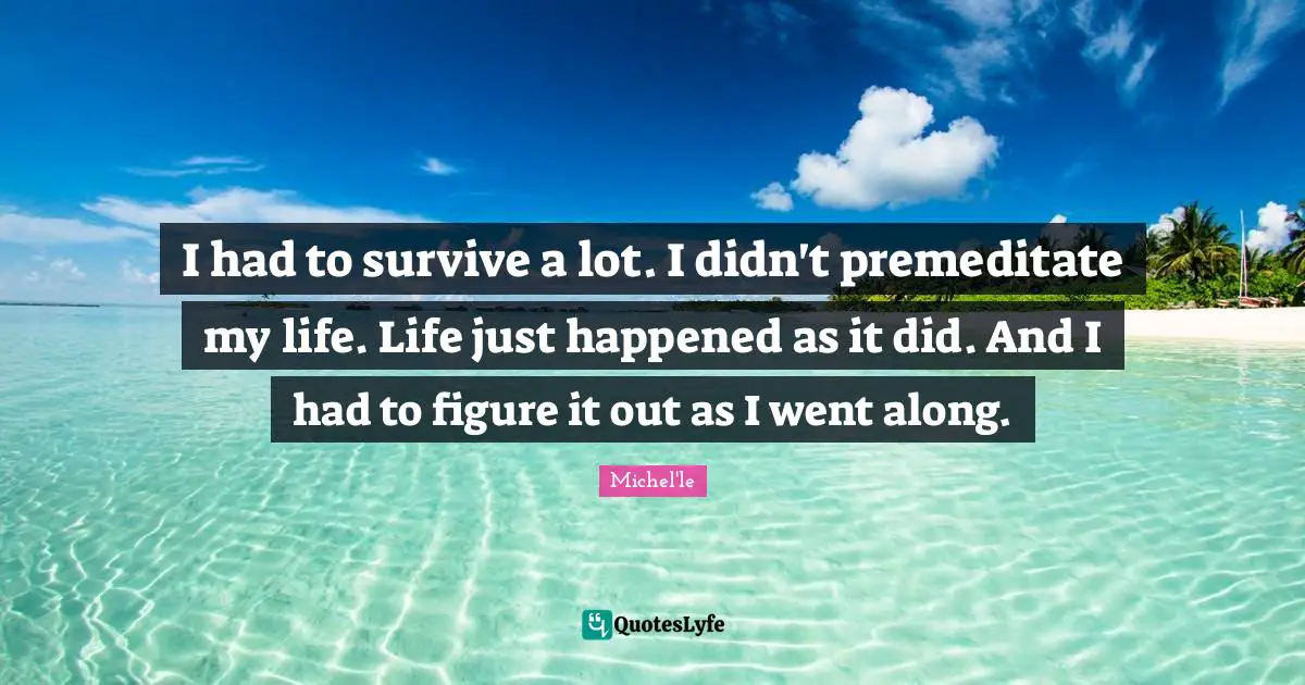 I had to survive a lot. I didn't premeditate my life. Life just happened as it did. And I had to figure it out as I went along.