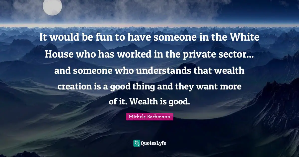 It would be fun to have someone in the White House who has worked in the private sector... and someone who understands that wealth creation is a good thing and they want more of it. Wealth is good.
