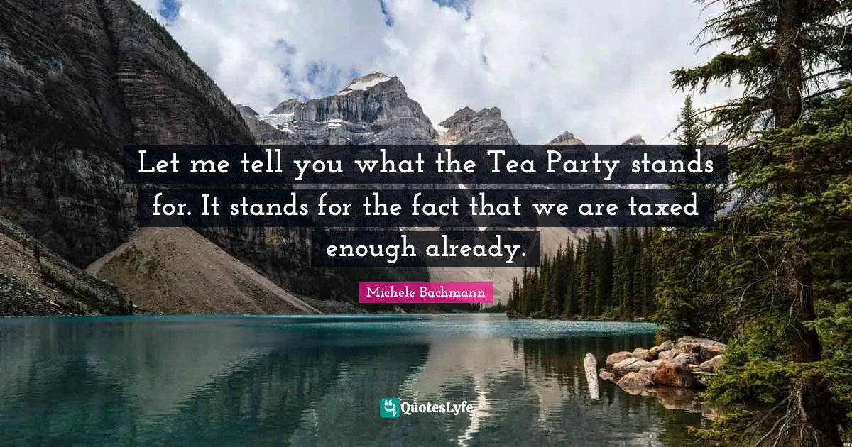 Let me tell you what the Tea Party stands for. It stands for the fact that we are taxed enough already.