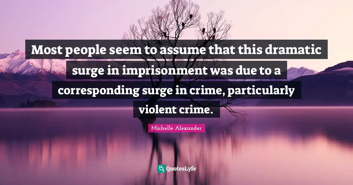 Michelle Alexander Quotes: "Most people seem to assume that this dramatic surge in imprisonment was due to a corresponding surge in crime, particularly violent crime."