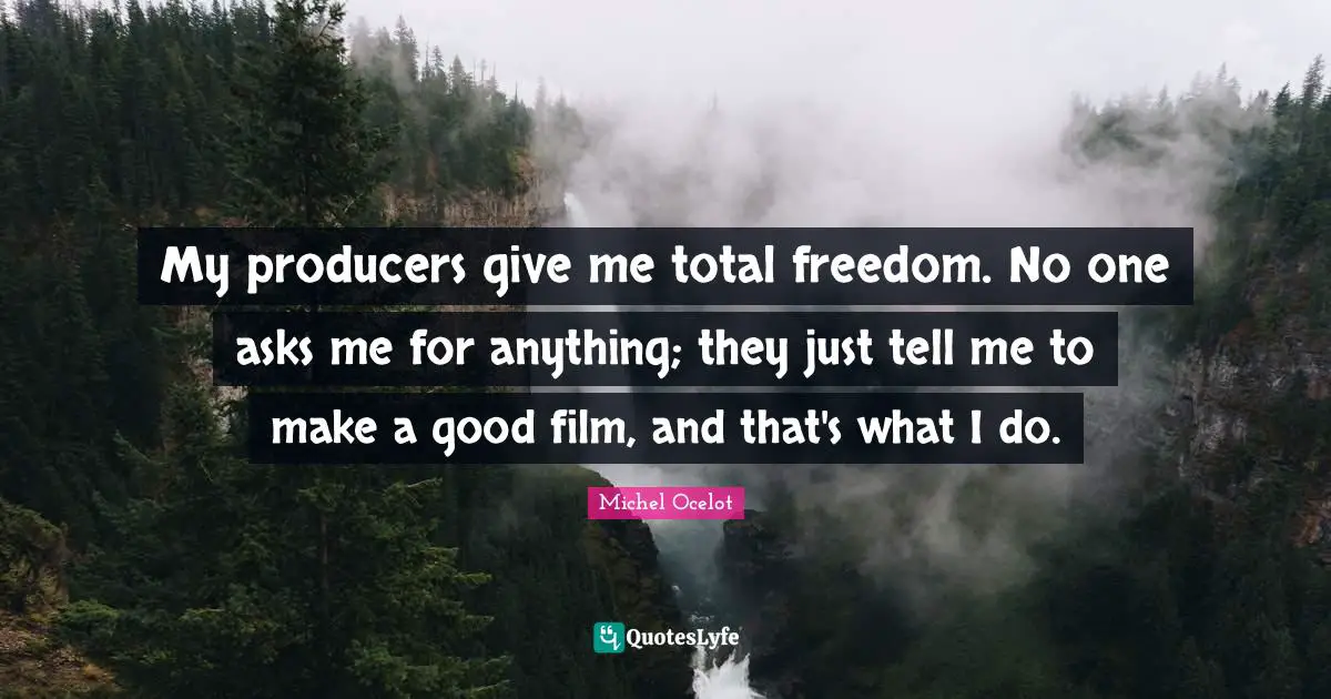 My producers give me total freedom. No one asks me for anything; they just tell me to make a good film, and that's what I do.