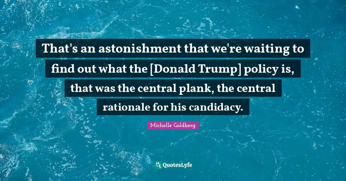 Rationale Quotes: "That's an astonishment that we're waiting to find out what the [Donald Trump] policy is, that was the central plank, the central rationale for his candidacy."