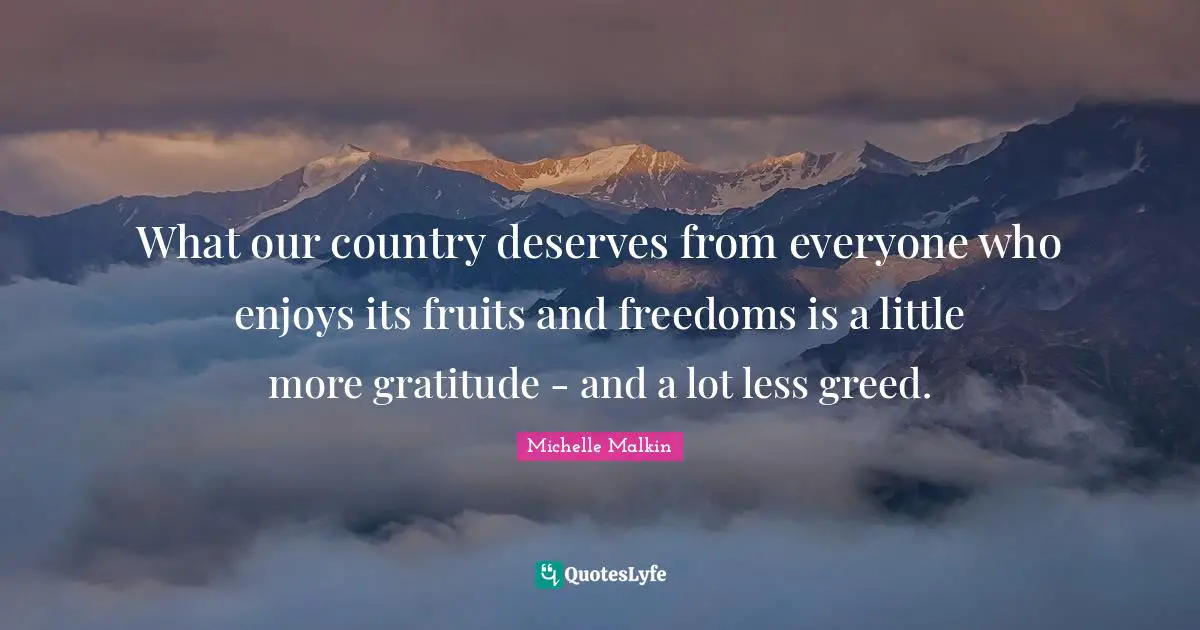 Our Country Quotes: "What our country deserves from everyone who enjoys its fruits and freedoms is a little more gratitude - and a lot less greed."