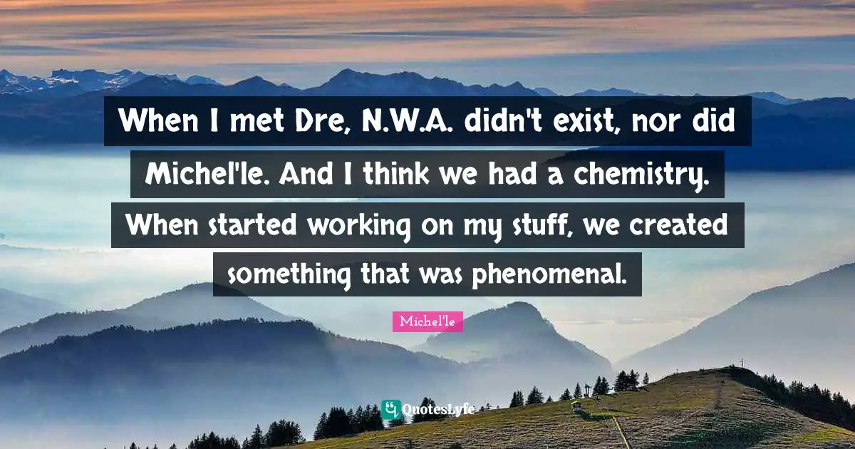 When I met Dre, N.W.A. didn't exist, nor did Michel'le. And I think we had a chemistry. When started working on my stuff, we created something that was phenomenal.