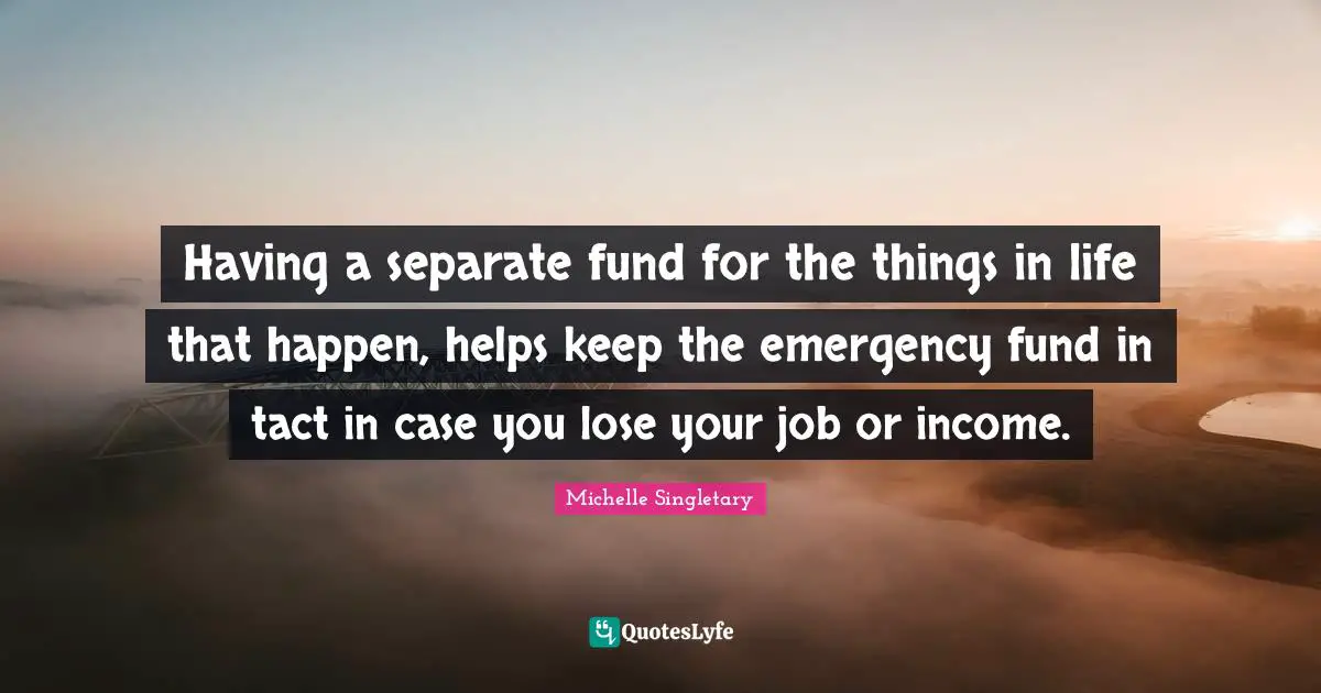 Michelle Singletary Quotes: "Having a separate fund for the things in life that happen, helps keep the emergency fund in tact in case you lose your job or income."