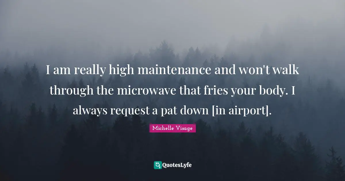 Airports Quotes: "I am really high maintenance and won't walk through the microwave that fries your body. I always request a pat down [in airport]."