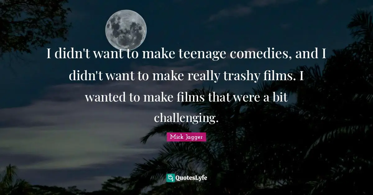 I didn't want to make teenage comedies, and I didn't want to make really trashy films. I wanted to make films that were a bit challenging.