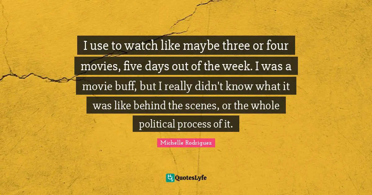 I use to watch like maybe three or four movies, five days out of the week. I was a movie buff, but I really didn't know what it was like behind the scenes, or the whole political process of it.