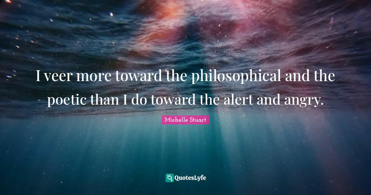 I veer more toward the philosophical and the poetic than I do toward the alert and angry.