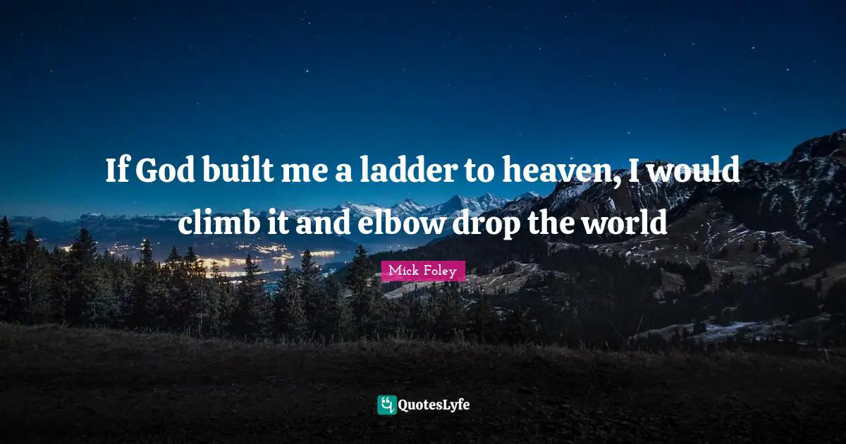 If God built me a ladder to heaven, I would climb it and elbow drop the world