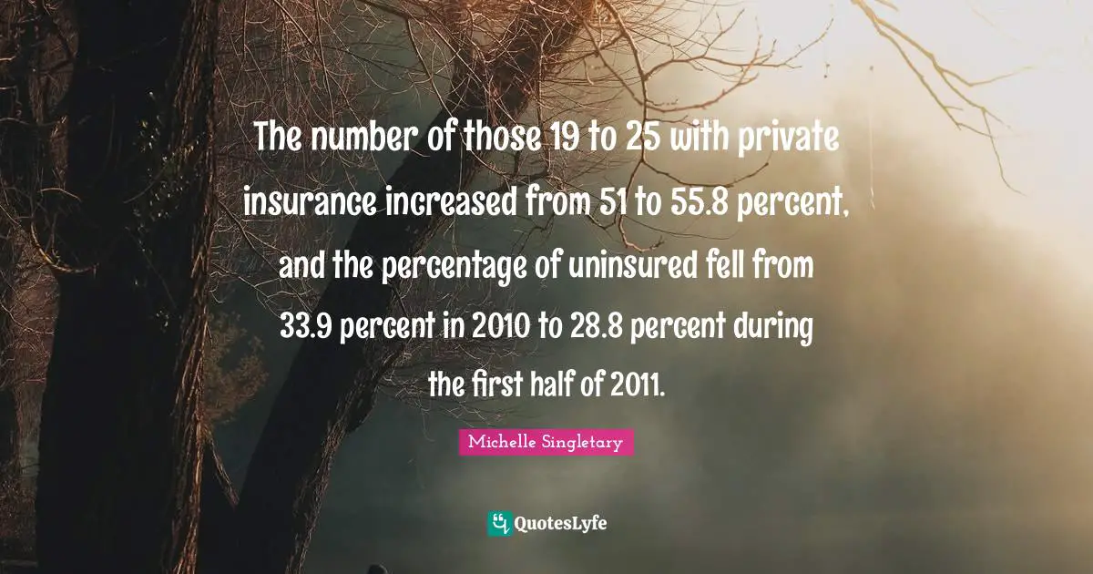 Michelle Singletary Quotes: "The number of those 19 to 25 with private insurance increased from 51 to 55.8 percent, and the percentage of uninsured fell from 33.9 percent in 2010 to 28.8 percent during the first half of 2011."