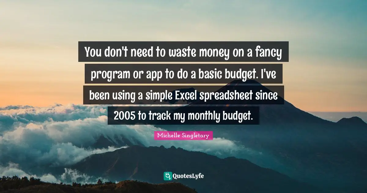 Michelle Singletary Quotes: "You don't need to waste money on a fancy program or app to do a basic budget. I've been using a simple Excel spreadsheet since 2005 to track my monthly budget."