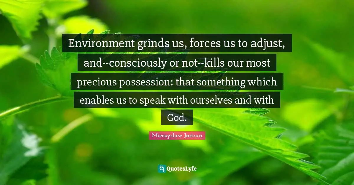 Possessions Quotes: "Environment grinds us, forces us to adjust, and--consciously or not--kills our most precious possession: that something which enables us to speak with ourselves and with God."