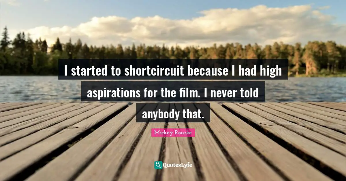 I started to shortcircuit because I had high aspirations for the film. I never told anybody that.