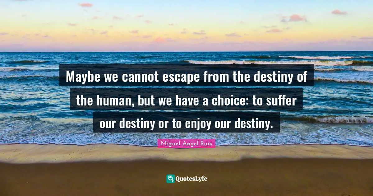 Maybe we cannot escape from the destiny of the human, but we have a choice: to suffer our destiny or to enjoy our destiny.
