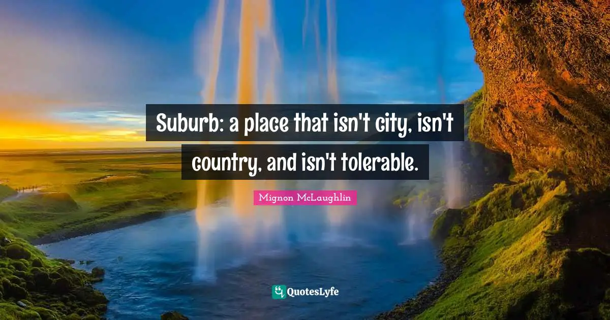Suburb: a place that isn't city, isn't country, and isn't tolerable.