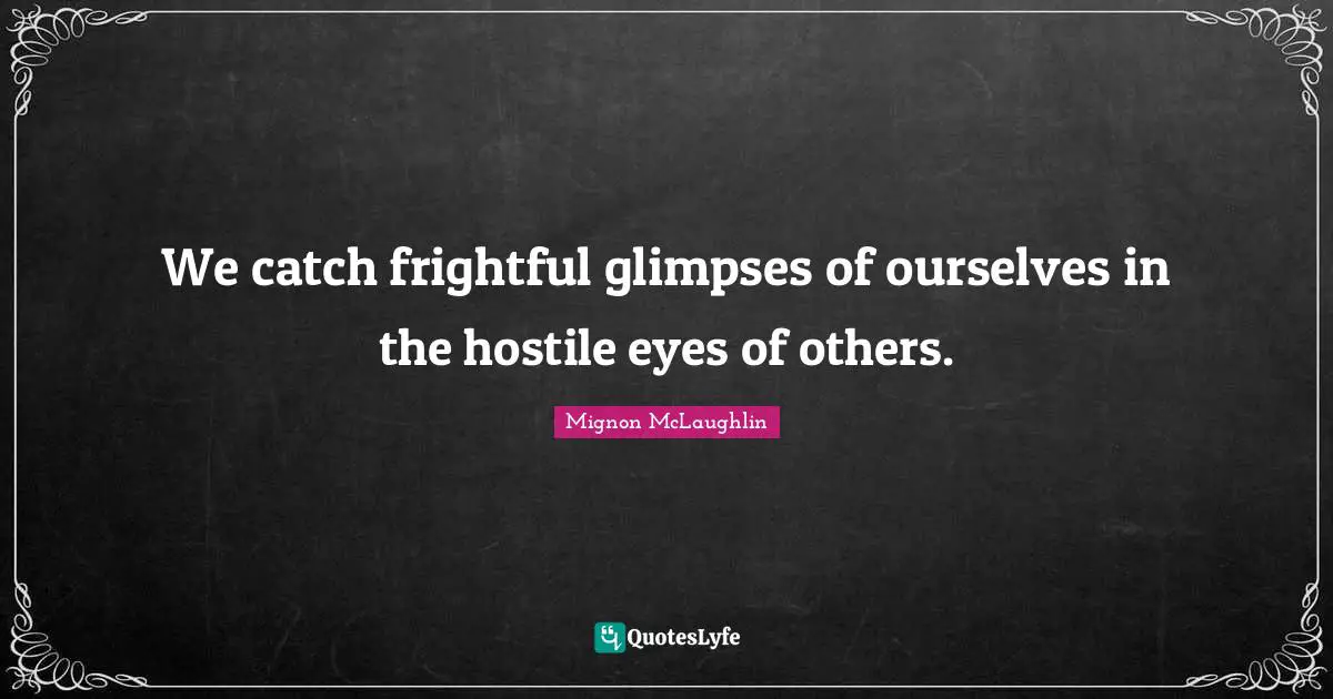 We catch frightful glimpses of ourselves in the hostile eyes of others.